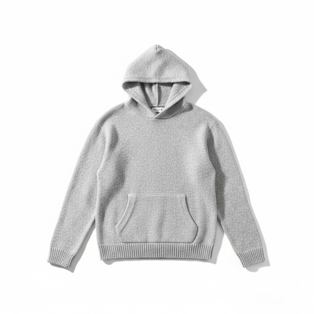Abercrombie & Fitch Knit Hoodie M Grey‎ Soft Sweater Kangaroo Pocket Minimalist